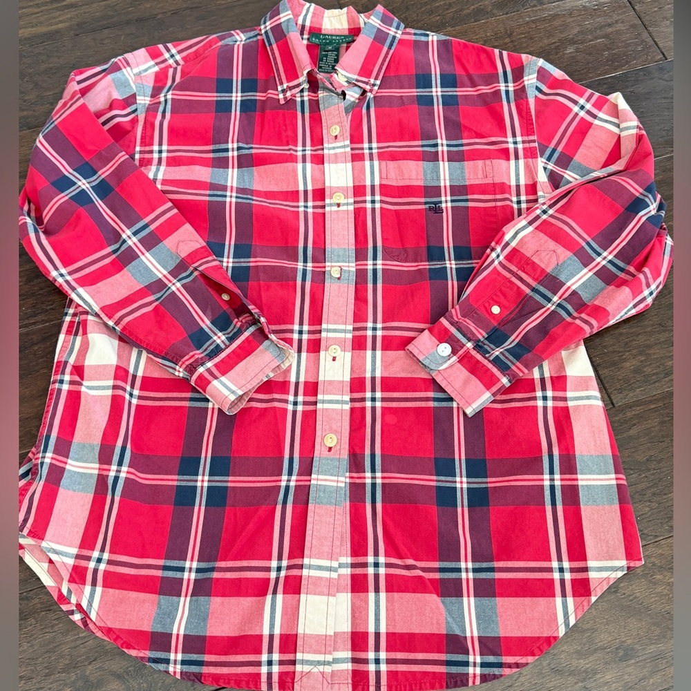 Lauren Ralph Lauren Men’s M Red Blue Plaid Cotton Button-Down Shirt
